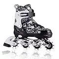 Kuxuan Boys Camo Black & Silver Adjustable Inline Skates with Light up Wheels, Fun Illuminating Roller Blading for Kids Girls Youth - Small(Y10-Y13).