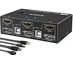 Commutateur KVM HDMI + Displayport double moniteur 4K @ 60 Hz, 2K @ 120 Hz MLEEDA USB HDMI DP pour 2 ordinateurs, partage 2 moniteurs et 4 ports USB 2.0, télécommande filaire et 4 câbles inclus