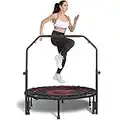 Pelpo 38"/40"/45" Folding Mini Trampoline,Exercise Trampoline with Adjustable Foam Handle, Rebounder Trampoline for Adults Fitness, Indoor Trampoline for Bounce Workout Max Load 330lbs, Black