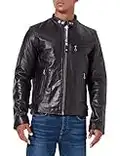 Schott NYC Men's Lc940D Cafe Racer Leather Biker Jacket, Black, Small