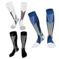 Calze a Compressione Unisex Compressione graduata 20-30 mmHg Misura per Corridori Infermieri Viaggiatori Insegnanti Maternità Fitness Uso medico Stinco Stecche(L/XL, black+white+blue)