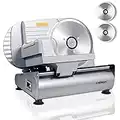 Meat Slicer, CUSIMAX 200W Electric Deli Food Slicer with Two 7.5” Removable Stainless Steel Blades and Pusher, Deli Cheese Fruit Vegetable Bread Cutter, Adjustable Knob for Thickness, Food Carriage & Non-Slip Feet