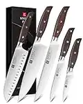 XINZUO 5 Pezzi Set di Coltelli da Cucina Acciaio Inossidabile Tedesco 1.4116, Professionale Acciaio ad Alto Tenore di Carbonio Coltello da Chef Santoku Pane Universali Frutta, Manico Red Sandalwood