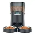 HoneyGuaridan 6.5L Automatic Pet Feeder with Two-Way Splitter Dispenser, Cats & Dogs Food Dispenser with Two Steel Bowls, Portion Control, Voice Recorder up to 6 Meals - Double Power Supply Option