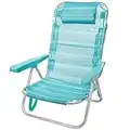 AKTIVE Beach - Chaise Pliante Basse avec Dossier Réglable et Poignée. Chaise de Plage, Jardin ou Camping avec Accoudoirs et Coussin Appui-tête, Turquoise