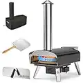 Mimiuo Portable Wood Pellet Pizza Oven with Automatic Rotating Grilling System, Outdoor Black Wood-Fired Pizza Oven Kit with 33cm Pizza Stone & Foldable Pizza Peel for Garden (Tisserie W-Oven Series)