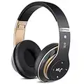 6S Wireless Headphones Over Ear,[40 Hrs Playtime] Hi-Fi Stereo Foldable Wireless Stereo Headsets Apple Earbuds with Built-in Mic,Volume Control, FM (Black & Gold)