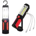 Rechargeable LED Work Light with Magnetic Base, COB Inspection Lamp Hand Torch Portable Technology Pivoting Work Lighting 2200mAh Backup Power Bank with USB Charging Port for Outdoor Camping Hiking Garage Emergencies, Red