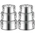 Zopeal 6 Pcs Stainless Steel Food Storage Containers with Lid Bento Lunch Boxes Reusable Metal Flat Canisters for Camping Trips Picnic Snacks Soups Salads Leftovers, 3 Sizes