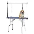 PawHut Adjustable Dog Grooming Table Rubber Top 2 Safety Slings Mesh Storage Basket Heavy Metal Blue 42.25"x 23.5" x 67"