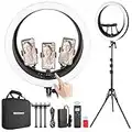 NEEWER 19 inch Ring Light with Stand and 3 Phone Holders, Upgraded 2.4G Control Smooth Dimming at 1%, LCD and Touch Control, CRI 97+ 2540lux, for Streaming Home Office Zoom Call Lighting - RP18H