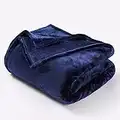 ml MassAri Limited Fleece Blanket Sofa Bed Throw 230x270 Navy Super King Size Luxurious Cosy Winter Warm Faux Fur Reversible (Blue, Super King)