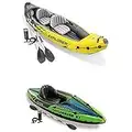 Intex Explorer K2 2-Person Inflatable Kayak with 2 Aluminum Oars and Pump and Challenger K1 1-Person Inflatable Kayak with 1 Oar, Hand Pump and Skeg