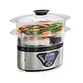 Hamilton Beach Digital Electric Food Steamer & Rice Cooker for Quick, Healthy Cooking for Vegetables and Seafood, Stackable Two-Tier Bowls, 5.5 Quart, Black & Stainless Steel