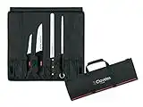 3 Claveles Set de 3 Corte de Jamón Profesional, Incluye Cuchillo Carnicero, Deshuesador y Jamonero Alveolado, Chaira y Estuche Portacuchillos, Tela, Negro, 0 cm