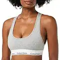 Calvin Klein - Women's Bralette - Modern Cotton - 53% Cotton 35% Modal 12% Elastane - Grey - Cotton Modal Blend - Racerback Styling - Unlined, No Padding - Calvin Klein Logo Print - Size