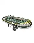 Intex Seahawk 4, 4-Person Inflatable Boat Set with Aluminum Oars and High Output Air Pump (Latest Model)