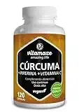 Curcuma en Capsulas 1440 mg + Curcumina Piperina y Vitamina C de Alta Dosis, 120 Cápsulas Veganas, 95% Natural Extracto de Pura Curcumina, Suplemento sin Aditivos Innecesarios. Vitamaze®