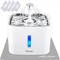 Cat Water Fountain, Parner Pet Fountain Ultra-Quiet, Stainless Steel 2.5L Electric Cat Drinking Fountain Pet Water Dispenser with Water Level Indicator, Free 4pcs Filter and Silica Pad