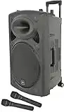 QTX | New Rechargeable Battery 15" Portable PA Speaker System 500W | Complete With Bluetooth Connectivity, 2 x Wireless Mics, Media Player with Wireless Remote Aux, USB & SD card Inputs