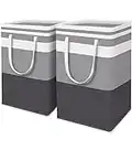 HomeHacks 2-Pack Large Laundry Basket, Waterproof, Freestanding Laundry Hamper, Collapsible Tall Clothes Hamper with Extended Handles for Clothes Toys in the Dorm and Family-(Gradient Grey, 75L)