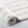 Home Beyond & HB design - Luxury Stripe Chenille Microfiber Bath Mat Rug, Ultra Soft Thick Absorbent Non Slip Shaggy Plush Floor Rugs for Bathroom, Machine Washable, 17 x 24 Inch, White