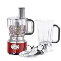 Russell Hobbs Procesador de Alimentos Retro - Cuchilla Acero Inoxidable, Disco de Corte y Rallado, Amasador, Disco para Cremas, Jarra Batidora de 1,5 L, 2 Velocidades, Rojo- 25180-56