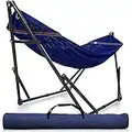 Tranquillo 550lb Capacity 2 Persons Instant Set Up NO Screw Needed Foldable Portable Double Hammock with Stand & Carry Bag for Garden Camping, Blue