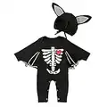 LJHH Halloween Combinaison Bébé Garçons Filles Tenues Déguisement Barboteuse+Chapeau Ensemble de Vêtements Chauve Souris Manche Longues Body Squelette Imprimé Combishort Costume De Cosplay 0-18Mois