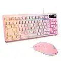 RGB Pink Gaming Keyboard and Mouse Combo,87 Keys Gaming Keyboard Wired RGB Backlit Gaming Keyboard Mechanical Feeling with RGB 7200 DPI Pink Gaming Mouse Set for PC MAC PS4 Xbox Laptop