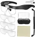 ACETOP Head Mounted Magnifying Glasses Hands Free with 4 Detachable Lenses 1.5X, 2.5X, 3.5X, 5X Headband Magnifier Eyeglasses with LED Light Powered by USB for Reading Electronics Repair Jeweler