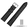 TStrap Leather Watch Bands 20mm – Black Calfskin Watch Straps Replacement - Alligator Grain Watch Band for Men Ladies - Smart Watch Bracelet Clasp Buckle – 18mm 19mm 21mm 22mm