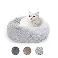 LuckySign - Katzenbett Hundebetten Rundes Kuschelbett Hundekörbchen Katzenkorb Zum Schlafen Hundekissen Waschbar Katzenschlafplatz für Katzen und kleine Hunde, (M) 50 cm Ø - Hellgrau