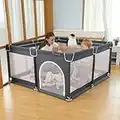 YOBEST Baby Playpen, Extra Large Playyard for Baby, Play Pens for Babies and Toddlers, Sturdy Safety Huge Baby Fence Play Area Center with Gate Dark Grey