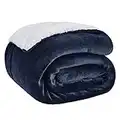 Bedsure Sherpa Fleece Throw Blanket for Couch - Thick and Warm Blanket for All Seasons, Soft and Fuzzy Throw Blanket for Sofa, Fall Throw Blanket, Navy, 50x60 Inches