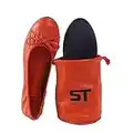 Women's Foldable Travel Ballet Slip On Comfortable Flats Roll Up Walking Shoes with Carrying Pouch, Orange, Large