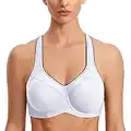 SYROKAN Women's Full Support Racerback Lightly Lined Underwire Sports Bra White 36D