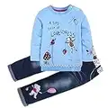 Conjuntos de Ropa Niña Otoño Invierno Anime Moderna, 1-5 años Bebe Camisetas Estampados de Dibujo Animados y Pantalones Vaqueros (3-4 años, Azul)