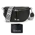 Atgbiem bauchtasche damen stylisch brusttasche Crossbody Bag Damen Breiter Gurt veganes Leder Schwarz Kreditkartenpaket senden