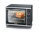 SEVERIN Horno tostador con función de convección, mini horno tostador con grill y recogemigas, horno pequeño con 1 bandeja de asado y asador giratorio, 1600 W, 30 L, negro, TO 2056