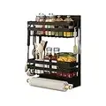 Redwestmelon Magnetic Fridge Spice Rack 3 Tier Kitchen Condiment Seasoning Storage Organizer Shelf, Refrigerator Side Rack with Paper Towel Holder and 4 Removable Mobile Hooks