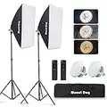 MOUNTDOG Softbox Lighting Kit Studio Photography Continuous Lights Softbox With Dimmable LED 3 Colors Bulbs (85W/5700K), 2 Pcs Remote Control and Adjustable Light Stand for Portraits Fashion Advertising Photo Shooting YouTube Video