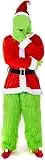 Green Monster Grinch Costume for Adult - Christmas Deluxe Furry Men Santa Suit Green Outfit, Size L/XL