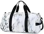 Sport Gym Duffle Travel Bag for Men Women Duffel with Shoe Compartment, Wet Pocket (Marble-White) 19.7"x9.5"x9.9"