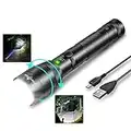 PEETPEN L45 Taschenlampe LED Aufladbar Extrem Hell, 2000 Lumen Taschenlampen Batteriebetrieben USB, 350 Meter Reichweite Leistungsstark IPX6 Wasserdicht Flashlight Zoombar für Outdoor Camping Notfälle