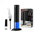 Abrebotellas de vino eléctrico, juego de sacacorchos de vino automático recargable con cable Micro USB, aireador dosificador, tapón de vacío y cortador de precinto, color negro mate