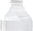 30 Quality Wooden Hangers - Slightly Curved Hanger 30-Pack Sets - Solid Wood Coat Hangers with Stylish Chrome Hooks - Heavy-Duty Clothes, Jacket, Shirt, Pants, Suit Hangers (White, 30), 17.5 inch