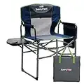 SunnyFeel Extra Wide Camping Directors Chair, Plus Size Heavy Duty, Oversized Folding Chair with Side Table, Outdoor for Beach Fishing Trip Picnic Lawn Concert (Blue)