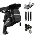 Hommie 16 En 1 Bolsa Bicicleta Sillín, Bolsa Sillín Bicicleta con Tira Reflectante para MTB Bici Carretera Montaña, Negro