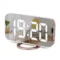 Sukeen Sveglia digitale,Sveglia Elettronica,Sveglie con Grande Display LED,Sveglia a Specchio Portatile con 2 porte di ricarica USB, Snooze, 12/24 Ore Sveglia Comodino 3 Livelli di Dimmer-Oro rosa